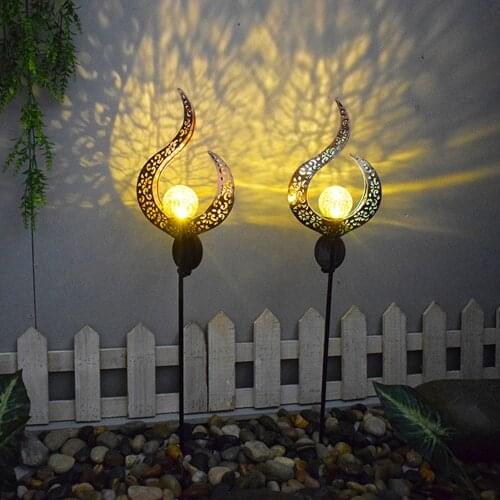Solar Automatic Charging Sun Moon Flame Iron Art Light Warm White Outdoor Decorative Lamp For Courtyard Garden Lawn