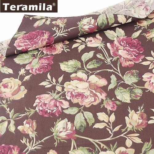 Teramila 100% Cotton Patchwrok Twill Sewing Material Brown Floral Scrapbooking Textile Fabric Meter Tissu Coton Quilting Tecido