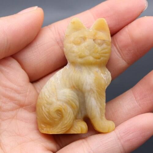 Natural Semi Precious Stone Ornaments Left Standing Cat Shape Tabletop Decoration Photo Display Products Fengshui Energy Stone