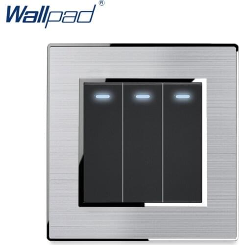 3 Gang 2 Way Light Switch With LED Indicator Stainless Steel Panel With Silver Border Wallpad Wall Switch 16A AC110-250V
