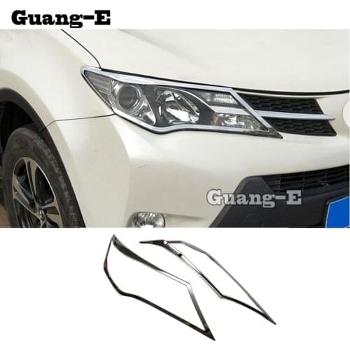 High Quality Car Body Front Head Light Lamp Hood Molding Frame Stick ABS Chrome Trim 2pcs For Toyota RAV4 2014 2015 2016