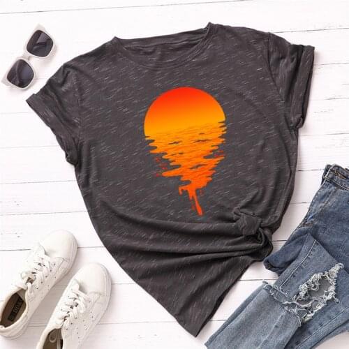 Plus Size S-5XL New Sun Print T Shirt Women Shirts 100% Cotton O Neck Short Sleeve Tees Summer T-Shirt Pink Tops TShirt
