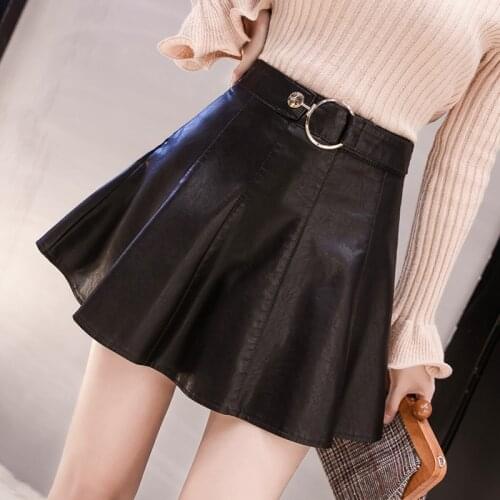 Pu Leather Mini Korean Fashion High-Waisted Vintage Spring Autumn Summer WomenS Clothing Skirts Vetement Femme 2021