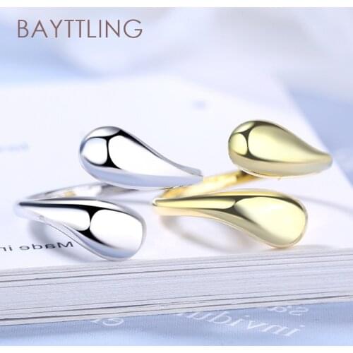 BAYTTLING New 925 Sterling Silver Simple Gold/Silver Drop Open Ring For Woman Fashion Jewelry Wedding Gift