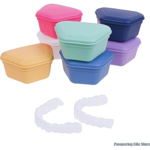 1PCS High Quanlity Denture Box Plastic Denture Bath Case Denture Container False Teeth Storage Box with Basket Net Holder