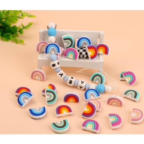 Kovict 50/100pcs New Rainbow Silicone Teething Beads BPA Free Food Grade Pendents Infant Nursing Teether Baby Toys Accessories