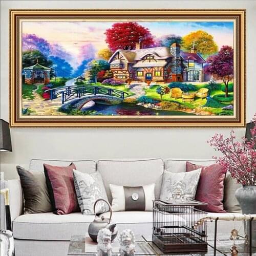 5D Diamond Painting Landscape DIY Diamond Embroidery Country House Full Round Cross Stitch Rhinestones Mosaic Gift Decor YG2009