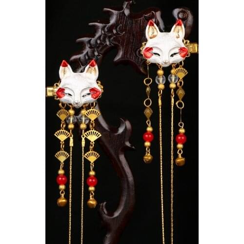 Antiquity hair accessories headdress Han Chinese accessories cute girl heart fox animal fringed costume hairpin on the folder