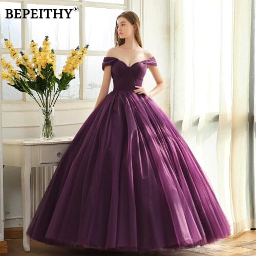 BEPEITHY Off The Shoulder Ball Gown Long Evening Dress Party Elegant 2020 Robe De Soiree Simple Prom Dresses