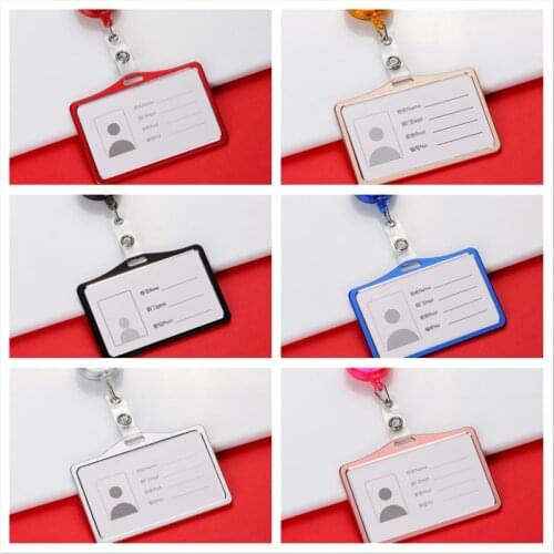 1set Horizontal Badge Holder with Retractable Badge Reel Staff Nurses Doctors Work Card ID Name Card Cover Business Supplies