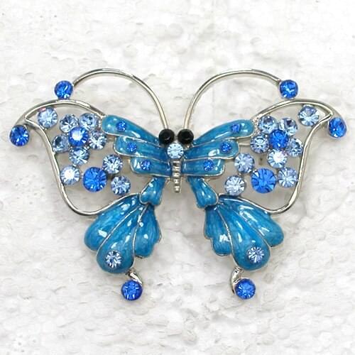 Fashion Brooch Blue Rhinestone Enamel Butterfly Pin brooches C2002 B