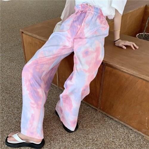 Women Tie Dye Pant Wide Leg Straight Sweatpants Casual Y2K Fashion Outfits Printed High Waist Women Trousers 2021 Streetwear