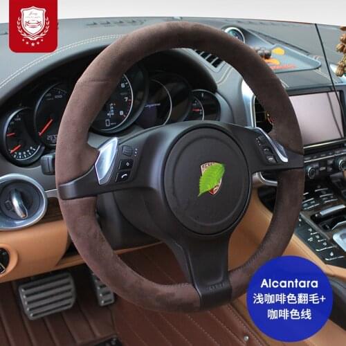 Real Alcantara steering wheel cover for Porsche Macan Cayenne taycan panamra 718 Macan Cayenne 971 9YA 911 Auto parts Grip Cover