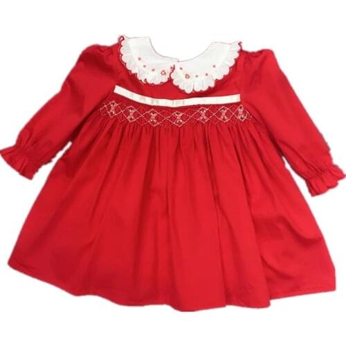 Kids Hand Smocked long sleeve princess Dress For Girls Ruffle Outfit Dress Toddler Baby Girls embroidered Party Dresse