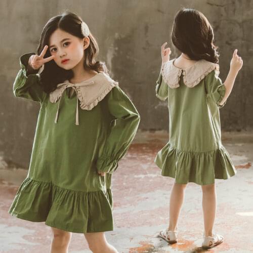 Kids Dresses for Girl Spring Autumn Green Baby Princess Ruffle Dress Children Clothes Toddler Cotton Girls Dress 4 5 6 8 10 13Y