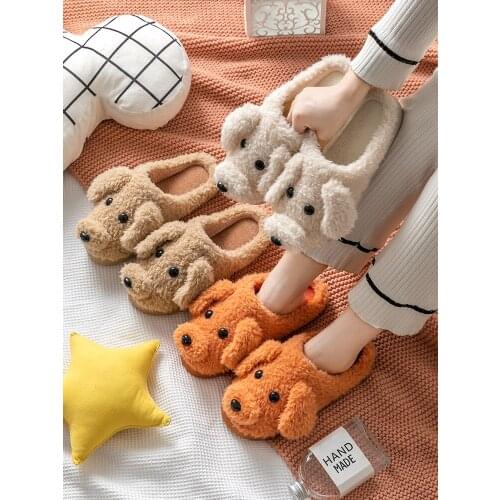 Lovely dog indoor slippers are soft family shoes womens comfortable house slippers bedroom winter warm womens shoes Plush