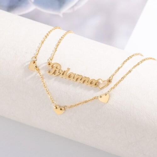 Double layer Stainless Steel Collar Necklace Customized Name Jewelry Pendant Paperclip Chain Love For Women Girl Friend Gift