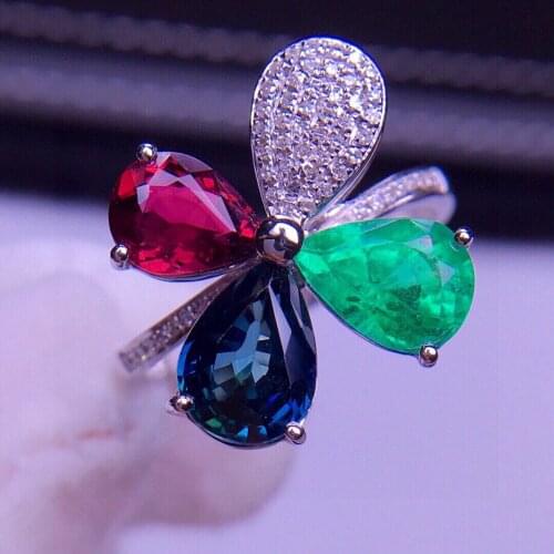 E326 Tourmaline Ring 4.1ct Fine Jewelry 18K Gold Natural Emerald Tourmaline Gemstones Diamonds Female Rings for Women Fine Ring