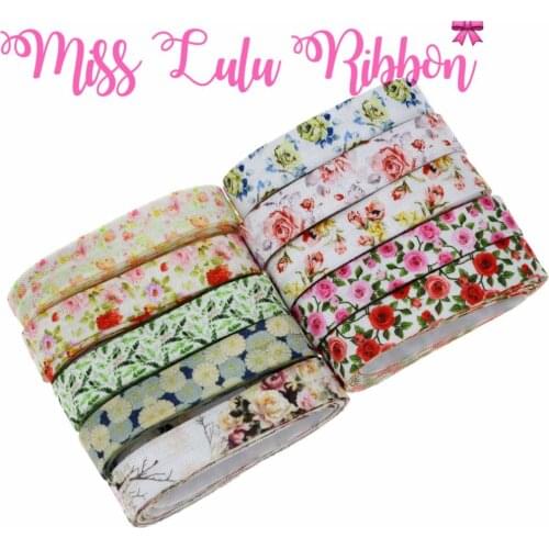 5/8"16mm Spring Series Flora Patterns Printed Fold Over Elastic Ribbon Water Color Flowers Hair Band Making 50yards/roll