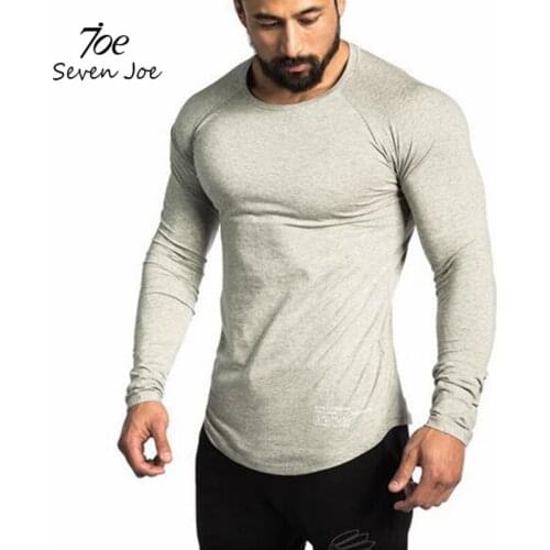Seven Joe New Fashion High-elasticity Sporting T-shirt Men long Sleeve Fitness T shirt Mens solid gyms Bodybuilding T-shirt Tee