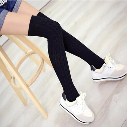 Women Wool Braid Overknee Socks Solid Color Thigh High Long Socks For Ladies Girls Twist Warm Winter Knee Socks