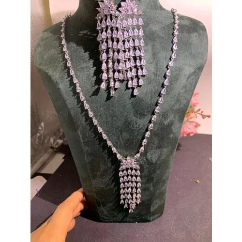 HERHOME 2pcs Bridal Zirconia Full Jewelry Sets For Women Party, Luxury Dubai Nigeria CZ Crystal Wedding Necklace Sets