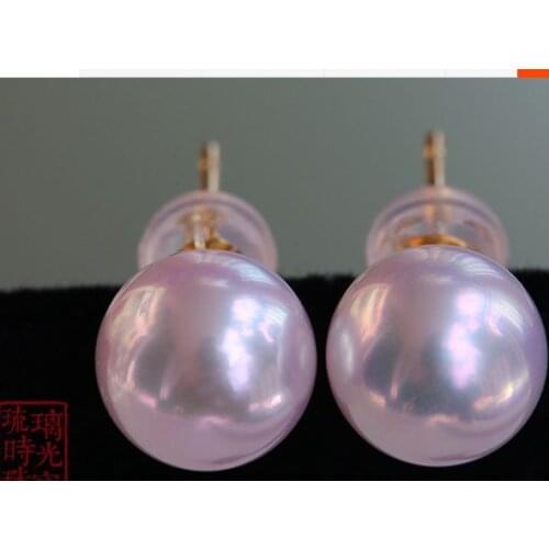 Good PAIR 8-9mm AAA natural AKoya white round pearl stud earring 14k