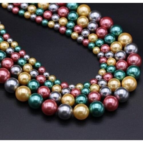 Natural Shell Beads Mix Colors Imitation Pearl Shell Round Shape Beads 6 8 10 12mm Size Pick for Making DIY Jewelry Necklace