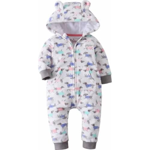 Infant baby romper 2020 Fall Winter hooded warm polar fleece footed newborn baby boy girl clothing jumpsuit sleepwear 0-24Months