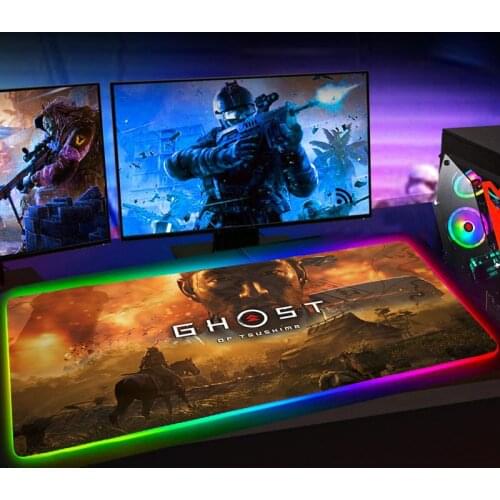RGB Ghost of Tsushima Mouse Pad Gaming Mause Pad Gamer Mousepad Keyboard Mat Deskmat Rubber No-slip with Backlit Mausepad 25X35