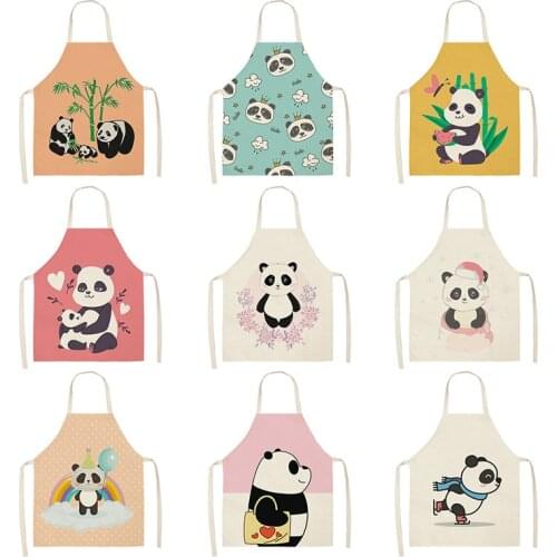 Cute Panda Letter Kitchen Aprons For Women Cotton Linen Bibs Household Cleaning Pinafore Home Cooking Apron cooking accessories