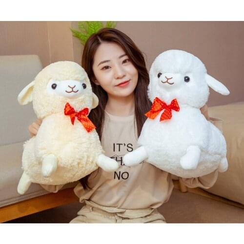 Prone alpaca doll maid bow tie grass mud horse God Beast plush toy sheep pillow girl heart gift
