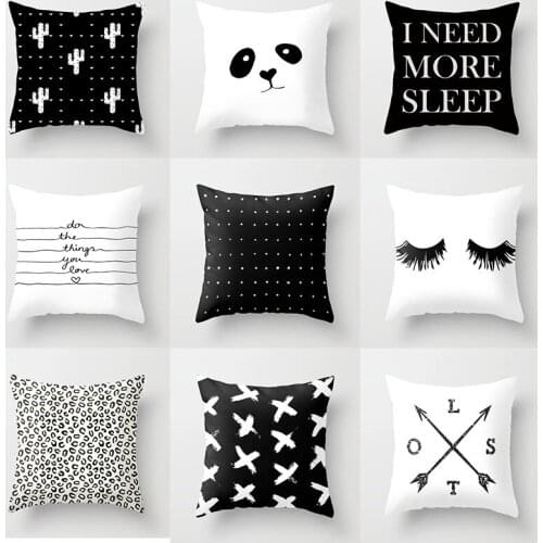 HOT SALES！New Arrival Black and White Geometric Peach Skin Throw Cover Pillow Cushion Square Case Wholesale 45*45 cm