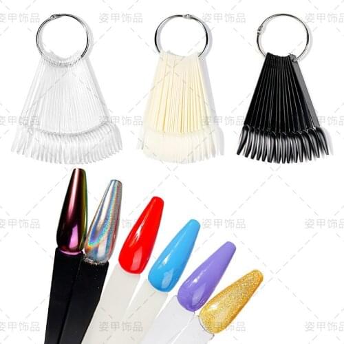 50pcs False Nail Tips Fake Nail Art Polish Color Card Acrylic Practice Chart Palette Buckle Ring Practice Display Tools