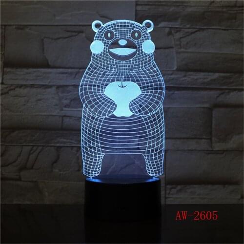 Kumamoto Bear Japanese 3D Lamp Kids Toy LED Remote Control Touch Table Lamp 7 Colors Flashing LED Light Home Decorations AW-2635