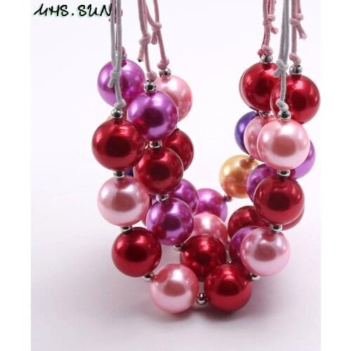 MHS.SUN Valentines day style baby girls chunky beaded necklace fashion kids round bubblegum necklace jewelry for party 1pc