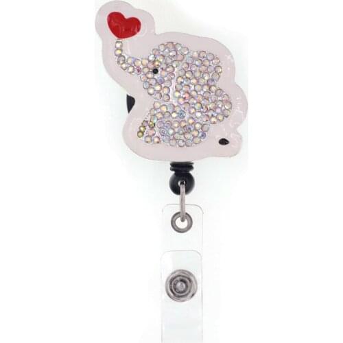 Cute Animal Elephant Rhinestone Retractable Medical Nurse Badge Reel Clip Badge Holder