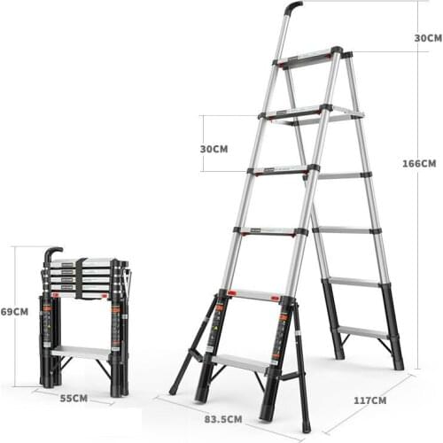 1.96M Aluminum alloy multifunctional anti-tilting telescopic ladder folding herringbone ladder reinforced engineering ladder