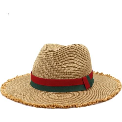 Fashion Fedora Straw Hat Outdoor Travel Vacation Sun Shade Panama Jazz Straw Beach Cap Men Women Sun Protection Big Brim Hat