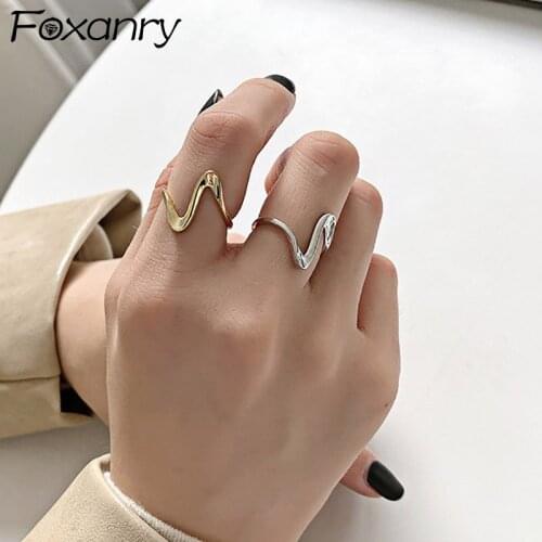 Foxanry INS Fashion 925 Sterling Silver Engagement Rings for Women Creative Simple Wave Triangle Geometric Party Jewelry Gifts