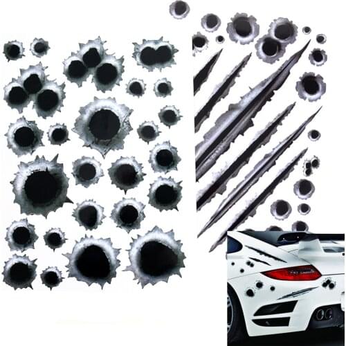 Fashion Creative Car Styling 3D Fake Bullet Hole Gun Shots Funny Car Stickers Decals