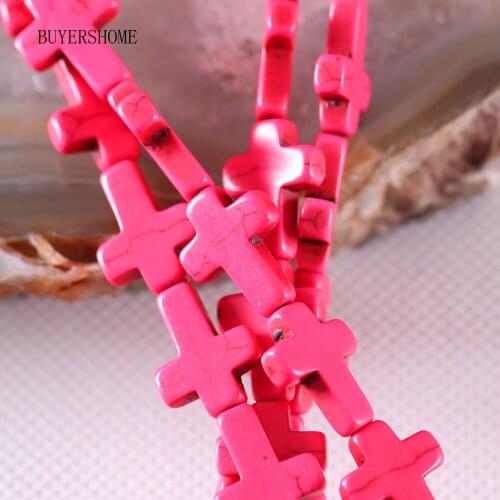 Fashion Natural Stone 12x16MM Pink Howlite Cross Loose Beads String 15.5inches P473