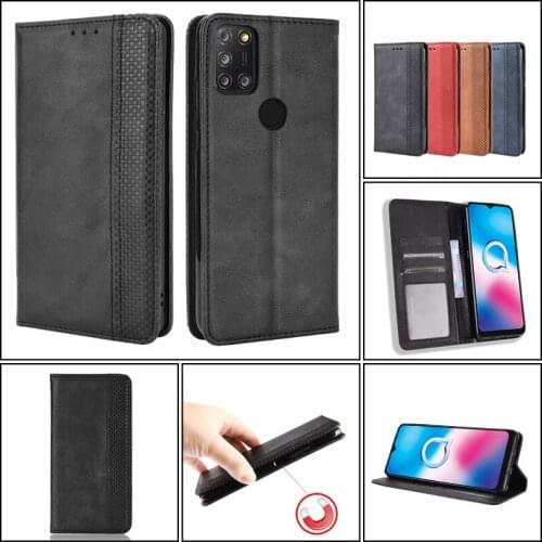Vintage Flip Leather Case For Alcatel 1A 1B 1S 1V 1SE 1S 1L 3 3X 3V 3L Invisible Holder with Card Holder Wallet Cover Coque