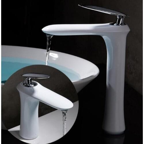 Fashion high quality white and chrome brass Hot and Cold bathroom single lever sink faucet basin tap vessel poll mixer