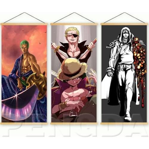 Wall Art Canvas Home Decoration Printed Pictures Animation One Piece Poster Wooden Scroll Hanging Painting Bedside Background