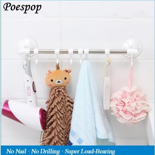 POSEPOP Stainless Steel Door Hanging Rack shelf Towel Bar Holder Scouring Pad Holder Bathroom Accessories With 7 Movable Hooks