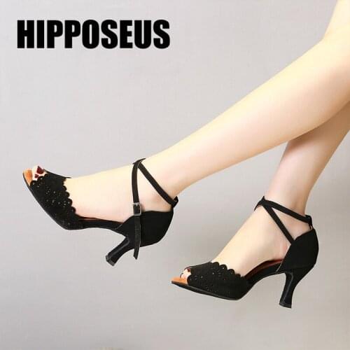 Hipposeus Dance-Shoes For Girls Women Ladies Ballroom Latin Modern Tango Jazz Dancing Shoes Black Practice Shoe Salsa Sandrals