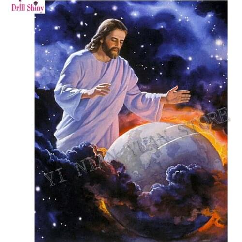 Embroidery Handicraft 5D Diy Diamond Painting Cross Stitch Jesus Protect Earth Christian God Full Square Kit Home Decor Picture