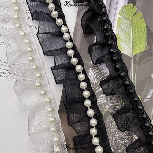 20Yards Organza Belt Folds 6mm Pearl Lace Single Layer Trims Creases Barcode Clothing Skirt Accessories 2.5cm width