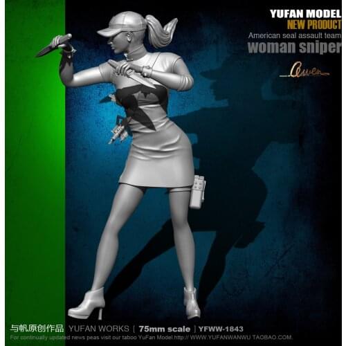 Yufan Model 1/24 Soldier Model 75mm Double-knife Cheongsam Beauty Assassin Resin Soldier Unmounted YFWW-1843